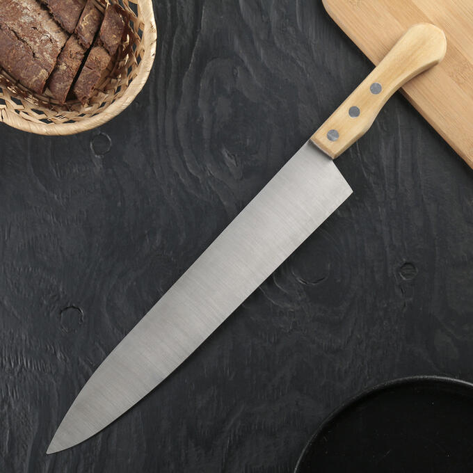 Нож кухонный «Поварская тройка» для мяса, лезвие 33 см, с деревянной ручкой 1573673