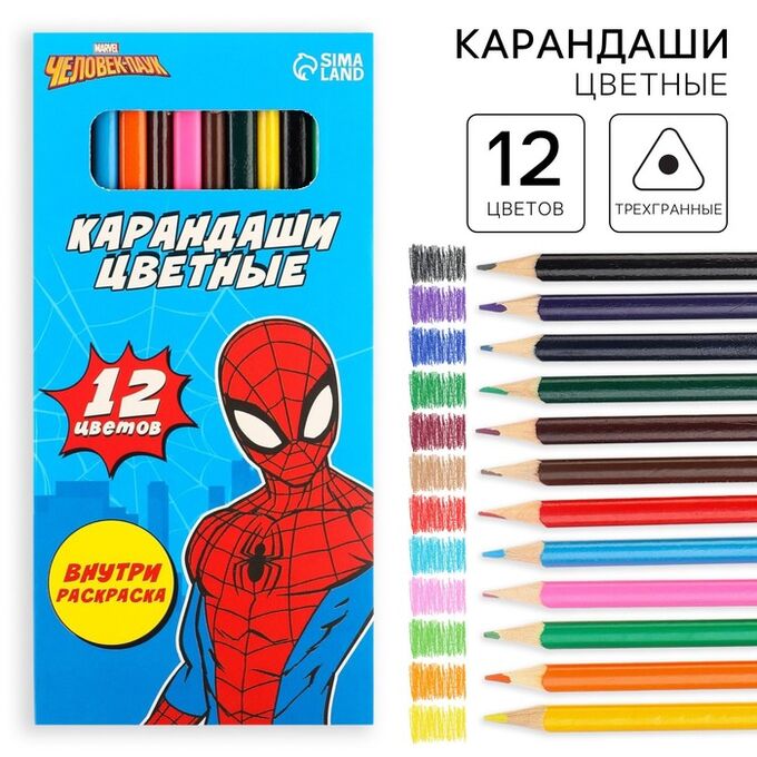 MARVEL Цветные карандаши 12 цветов, «Человек-паук»