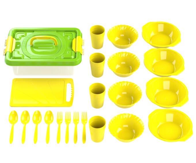 Набор посуды для пикника №3 «В дорогу» (4 персоны, 22 предмета) (Бокс 6л, доска разделочная, 4 тарелки суповых 0,7л, 4 салатника