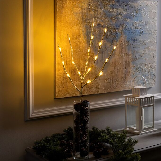 Luazon Lighting Светодиодная ветка 70 см, 20 LED, золотистая, батарейки AAх2 (не в комплекте), свечение тёплое белое