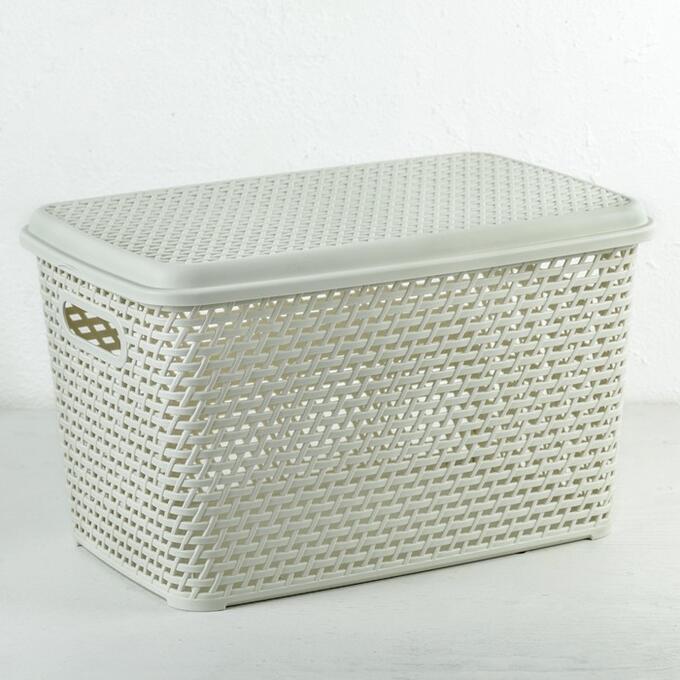 Ящик для хранения с крышкой «Ротанг», 23 л, цвет белый