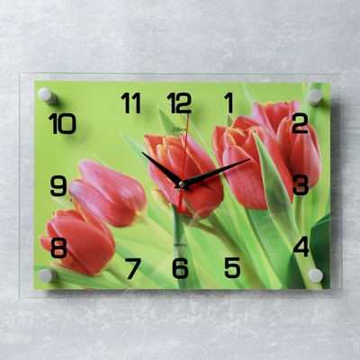 Часы настенные, серия: Цветы, &quot;Красные тюльпаны&quot;, 25х35 см, микс