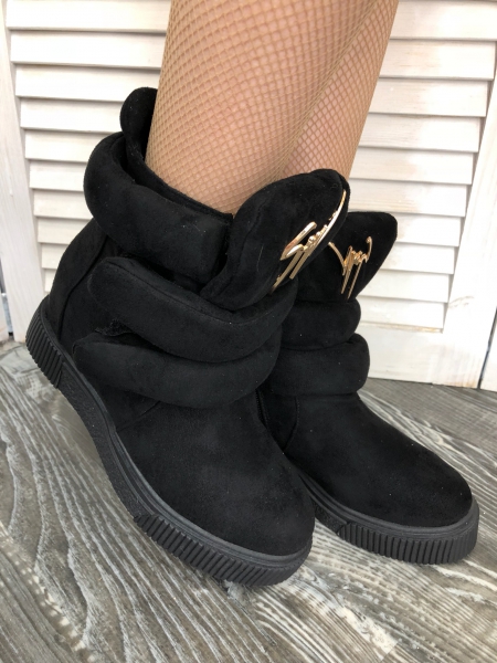 Высокие ботинки замша в стиле Zanotti 6535 black LSHI