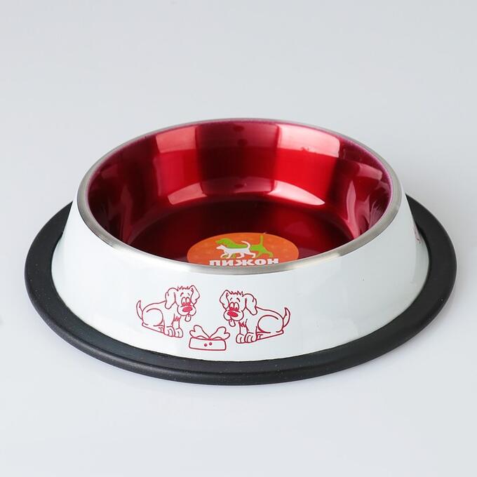 Миска для собак Пижон, с нескользящим основанием, бело-красная, 230 мл