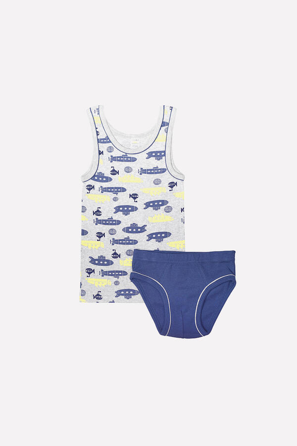 Комплект(Весна-Лето)+boys (подводные лодки на серо-голубом меланже, джинсовый)