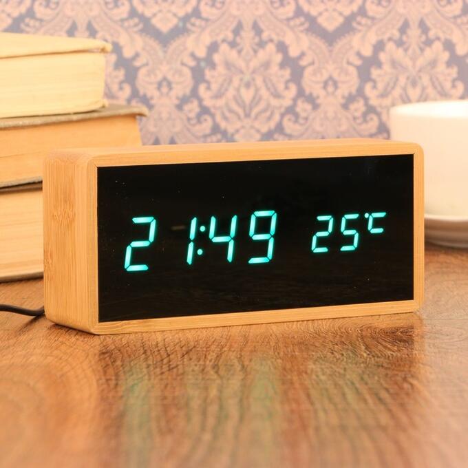 Часы-будильник электронные, с подсветкой, дата, зелёные цифры, 4ААА, 15?4?7 см
