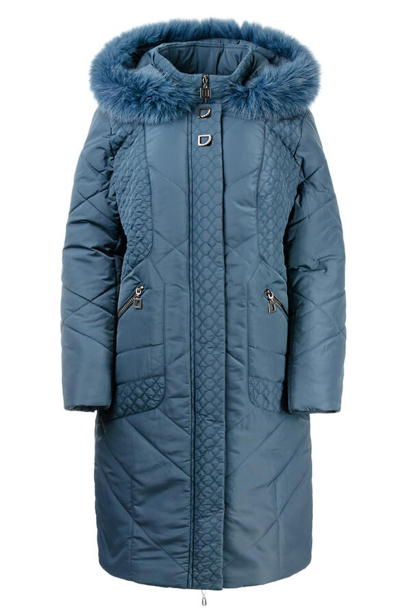 Зимнее пальто «Люсия», р-ры 50-58, №215 серый-бирюза