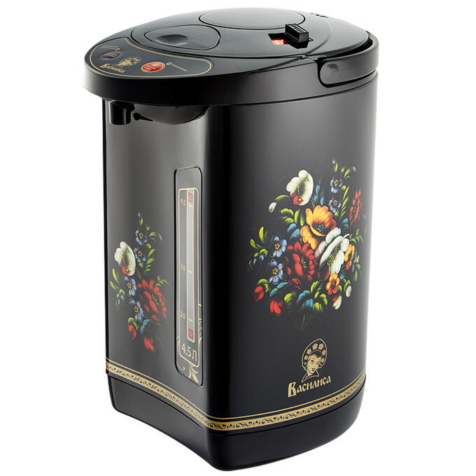 Чайник-термос электрический 900 Вт, 4,5 л ВАСИЛИСА ТП5-900 &quot;Райские цветы&quot; черный