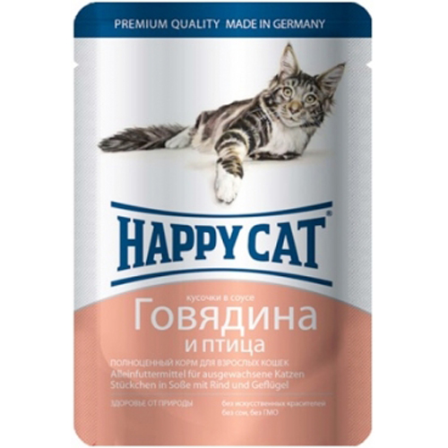 Happy Cat пауч 100гр д/кош Говядина/Птица Соус (1/22)