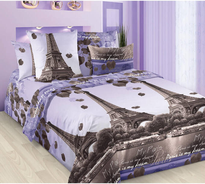 Комплект постельного белья Евростандарт, бязь &quot;Люкс&quot; (Романтика Парижа, сиреневый)