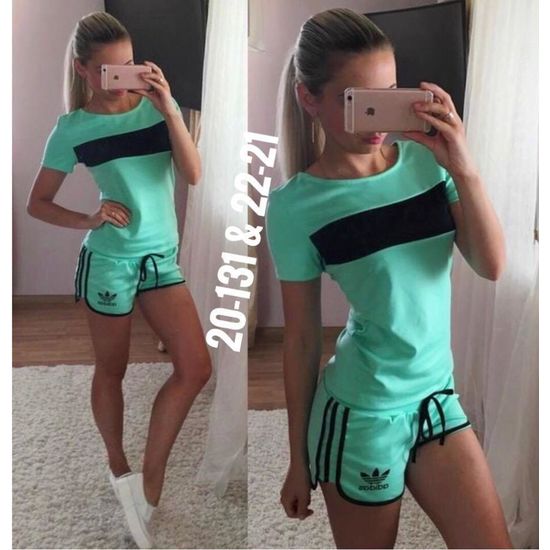 Синий спортивный костюм с шортами женский