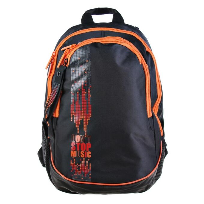 Рюкзак молодежный Hatber Street 42x30х20 см, эргономичная спинка, Don&#039;t stop music, чёрный/оранжевый