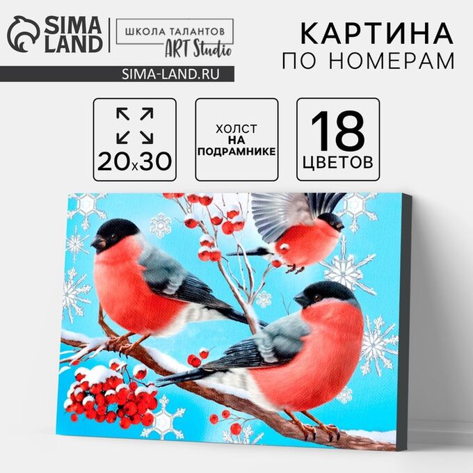 Школа талантов Картина по номерам на холсте с подрамником «Новый год! Снегири на ветке», 20x30 см