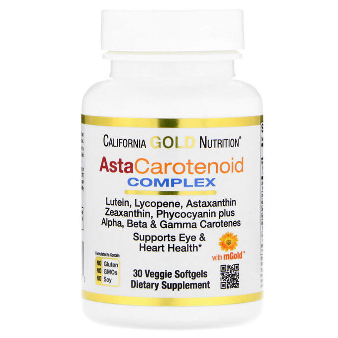California Gold Nutrition, Комплекс AstaCarotenoid, с лютеином, ликопином и астаксантином, 30 растительных мягких таблеток