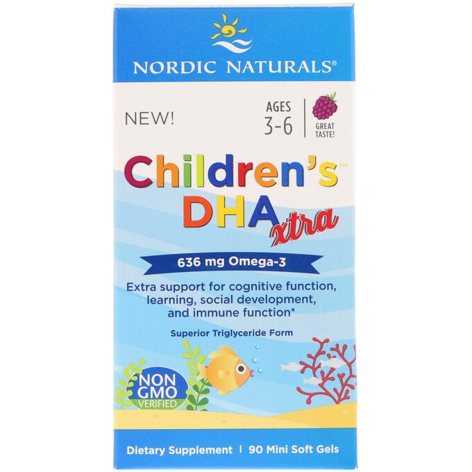 Nordic Naturals, Children&#039;s DHA Xtra, Ягодный пунш, 636 мг, 90 мягких мини-таблеток