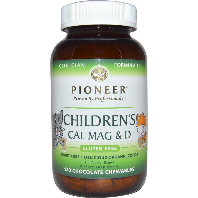 Pioneer Nutritional Formulas, Детская добавка с кальцием, магнием и витамином D, со вкусом шоколада, 120 жевательных таблеток