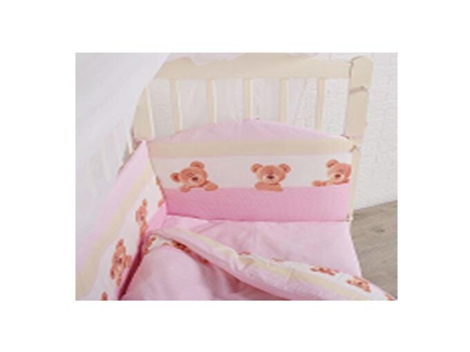 Бампер в кроватку &quot;Любопытный мишка &quot;розовый 32015