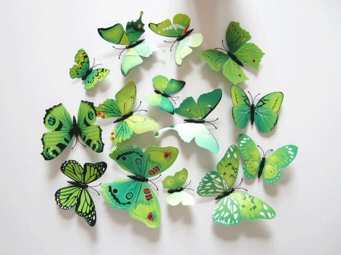 Набор декоративных 3D бабочек 12 шт (зелёные)