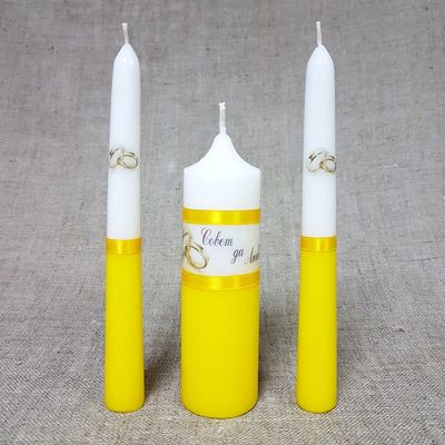 Набор свечей &quot;Свадебный&quot; желтый: Родительские свечи 1,8х17,5;Домашний очаг 4х13,5