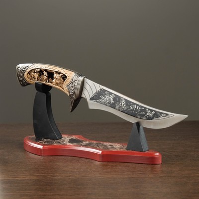 Нож на подставке с волками, металл, дерево, 12,5*30см
