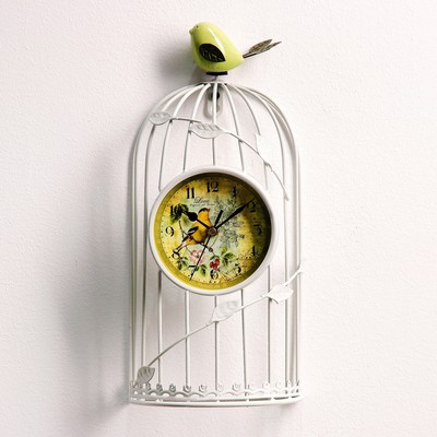 Часы настенные, серия: Животный мир, Птичка в клетке, d=11.5 см, белые, 18х18х35 см