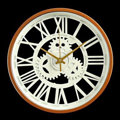Часы настенные, серия: Интерьер, Шестеренки, белые с бронзой, d=24