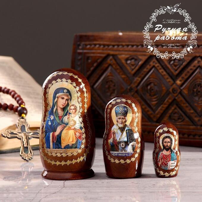 Матрёшка «Православная», 3 кукольная, Неувядаемый цвет, Спас, Николай Чудотворец