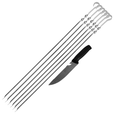 Шампуры набор (6 шампуров уголком+1 хоз.нож), размер 585 х 10 х 1,5 мм