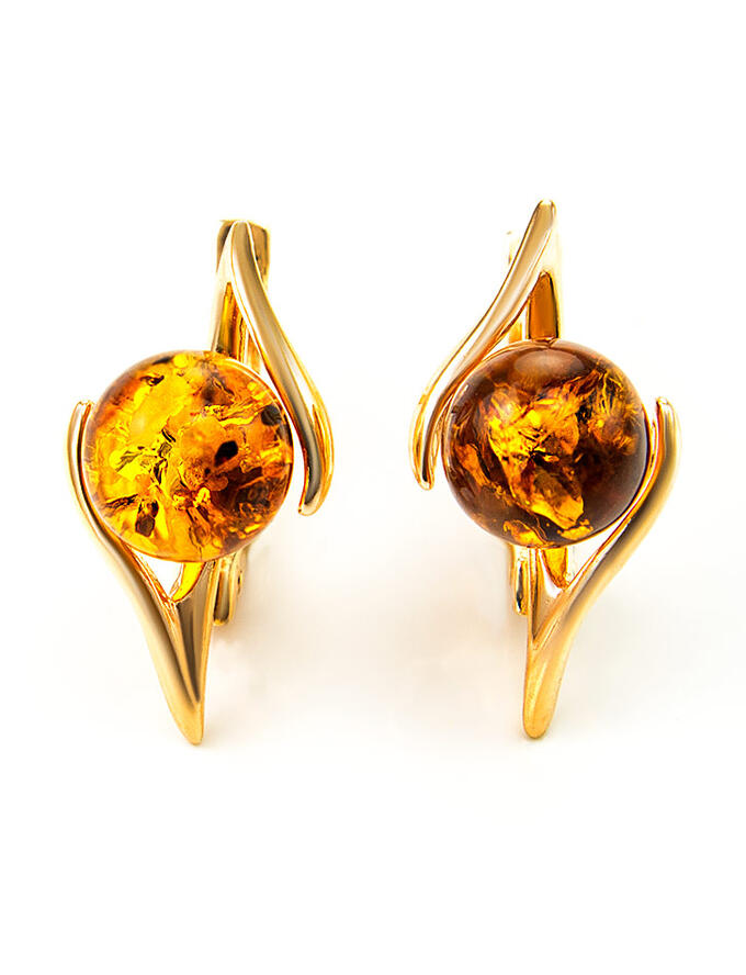 Небольшие серьги «Альдебаран» из золота с натуральным коньячным янтарём, 706407169