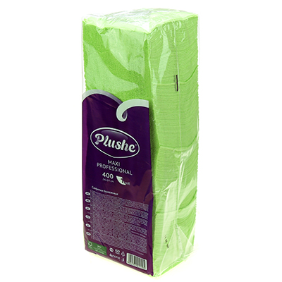 Салфетки бумажные 24х24см &quot;Plushe Maxi Professional&quot;, 1 слойные, 400 штук в упаковке, сплошное тиснение, салатовый (Россия)