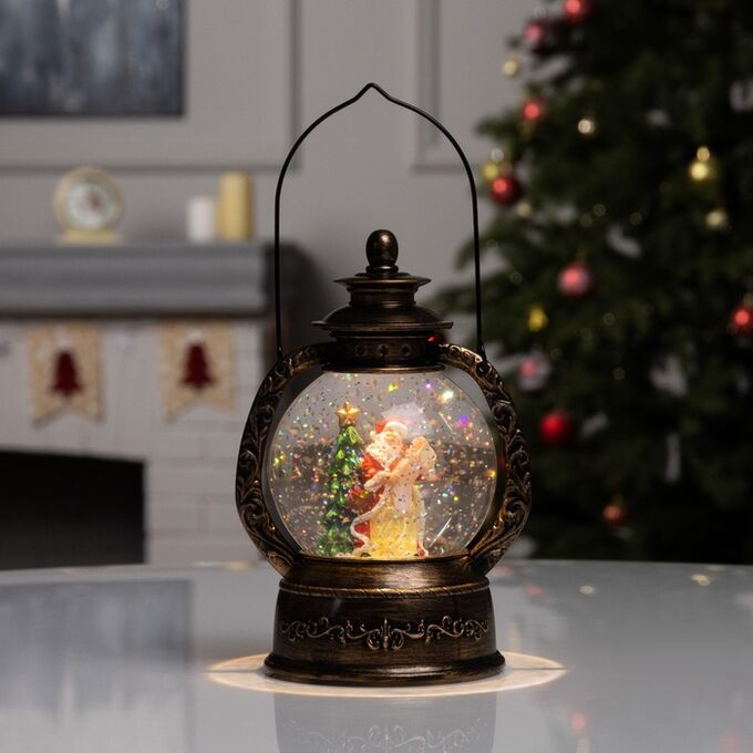 Luazon Lighting Фигура светодиодная «Дед Мороз и ёлка» 20x14x11 см, от батарейки ААx3 (не в комплекте), USB, свечение тёплый белый
