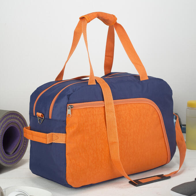 Сумка спортивная, отдел на молнии, 2 наружных кармана, длинный ремень, цвет оранжевый/синий