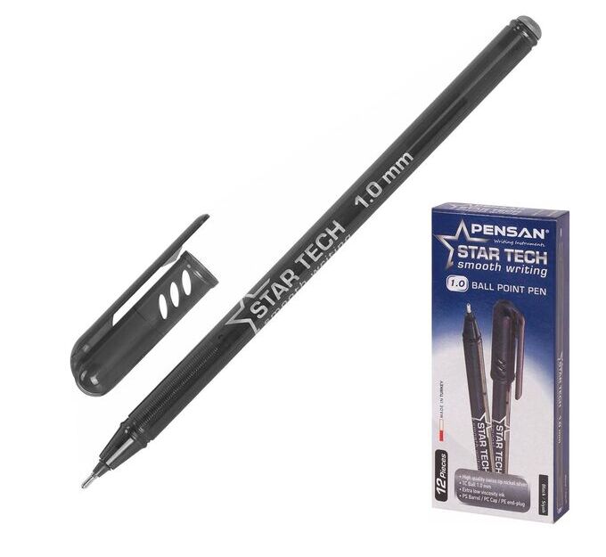 Ручка шариковая масляная Pensan Star Tech, узел-игла 1.0 мм, чернила чёрные