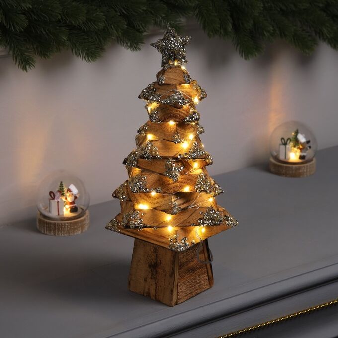 Luazon Lighting Фигура деревянная «Ёлочка», 33x17x17 см, 50 LED, батарейки AAx2 (не в комплекте), свечение теплое белое