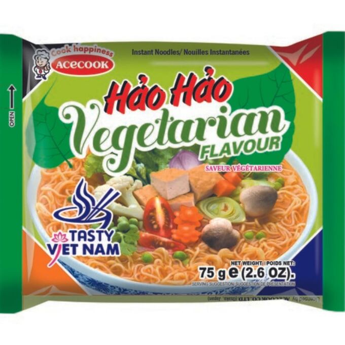 ACECOOK Пшеничная лапша «HAO HAO» со вкусом грибов и овощей (вегетарианская), 75 гр.