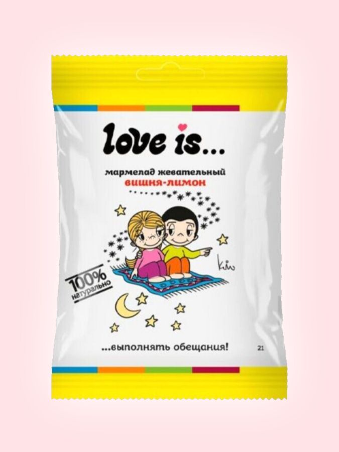 Уценка! Жевательный мармелад в виде сердца Love is со вкусом вишня-лимон Лав Из 25 гр
