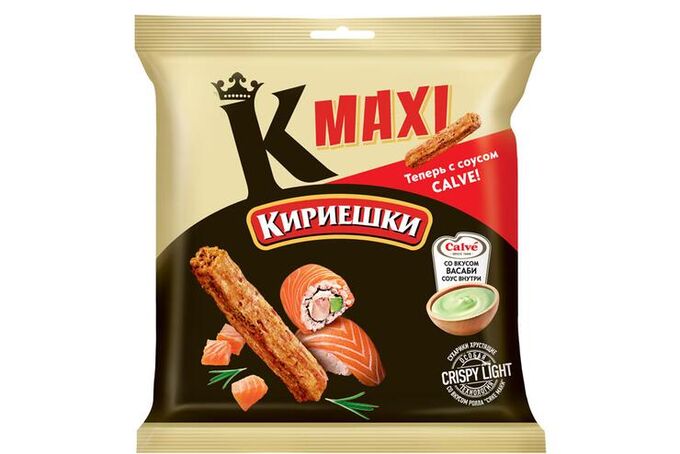 Яшкино «Кириешки Maxi», сухарики со вкусом  роллов «Сяке маки» и с соусом со вкусом васаби «Calve», 75 г