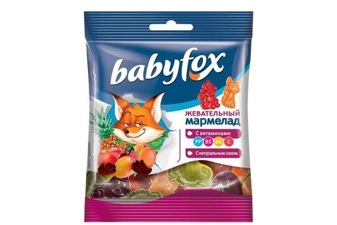 Яшкино «BabyFox», мармелад жевательный с соком ягод и фруктов, 30 г