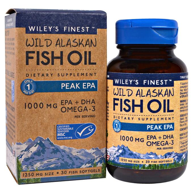 Wiley&amp;#x27 - s Finest, Wild Alaskan Fish Oil, Peak EPA, 1,000 mg, 30 Fish Softgels