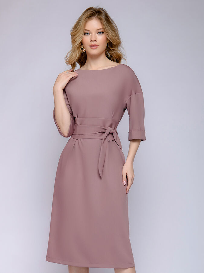 1001 Dress Платье цвета мокко длины миди с широким поясом