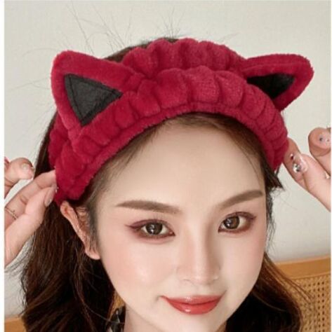 COSMOСOLLECTION_GIFTS Плюшевая повязка для волос с кошачьими ушками для умывания и макияжа, красная