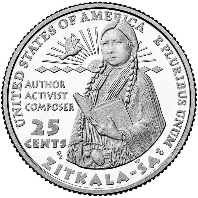 Albonumismatico США 25 центов 2024 Женщины, Зиткала-Ша, Писательница - Американские женщины, 15-я монета UNC