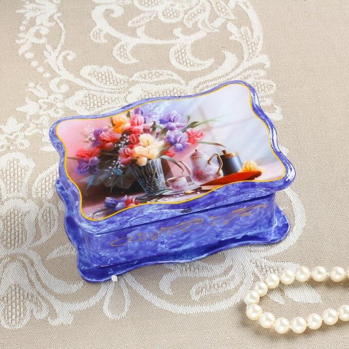 Шкатулка «Утренний чай», фиолетовая, 8?11,5 см, лаковая миниатюра