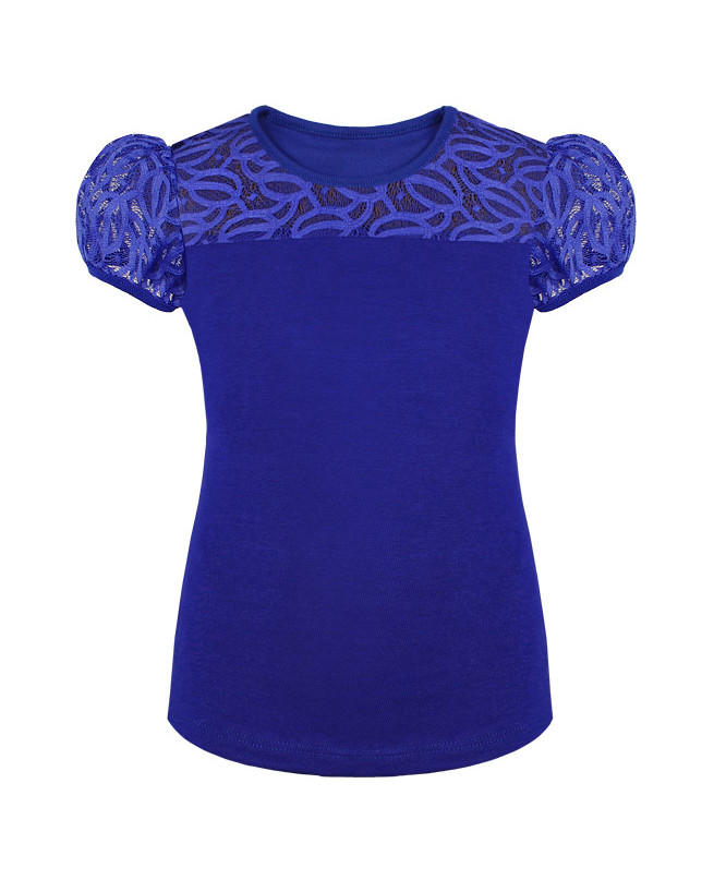 Синяя блузка с гипюром для школьницы Цвет: синий