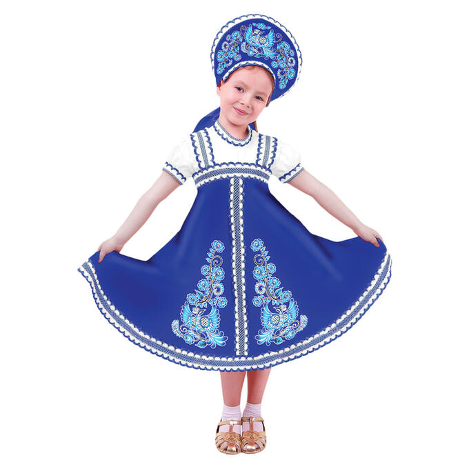 Карнавальный русский костюм &quot;Птица Феникс&quot;, платье-сарафан, кокошник, цвет синий, р-р 34, рост 140 см