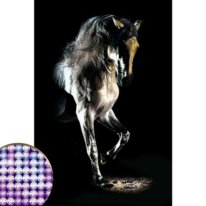 Алмазная вышивка с частичным заполнением «Грациозная лошадь» 20 х 30 см на холсте