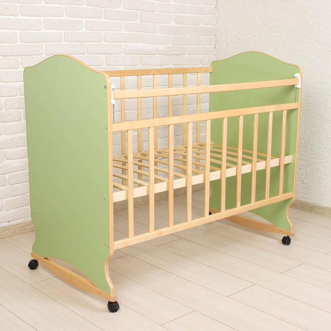 Детская кроватка «Морозко» на колёсах или качалке, цвет зелёный