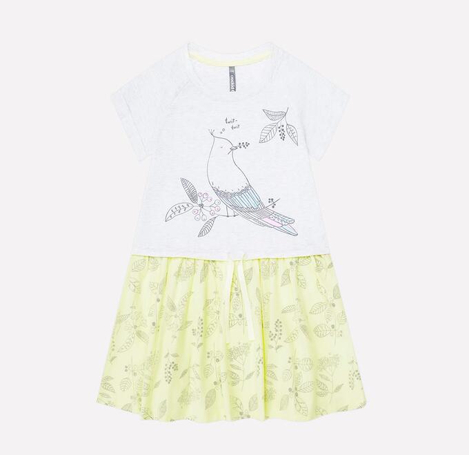 Платье для девочки Crockid К 5441 светло-серый меланж, бледно-лимонный