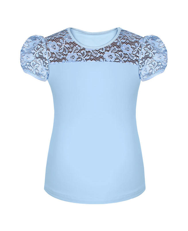 Голубая блузка с гипюром для школьницы Цвет: голубой