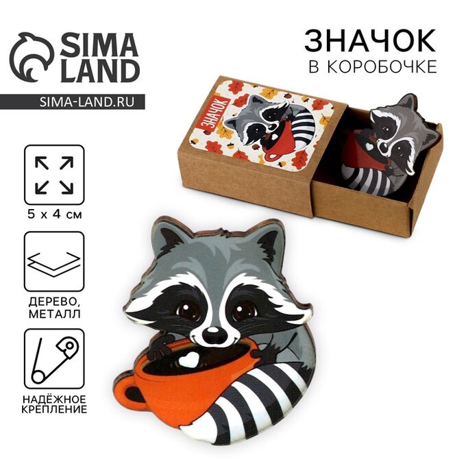 СИМА-ЛЕНД Значок в коробочке «Енот» 5x4 см